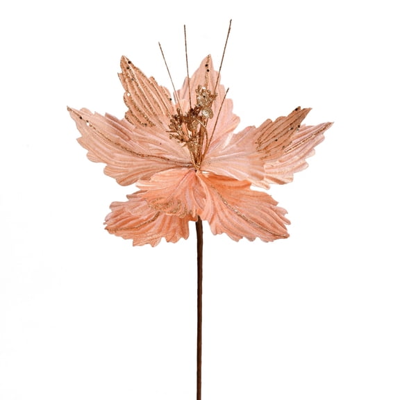 Vickerman 12" x 16" Rose Gold Poinsettia Artificial Christmas Spray. Includes 6 sprays per pack.