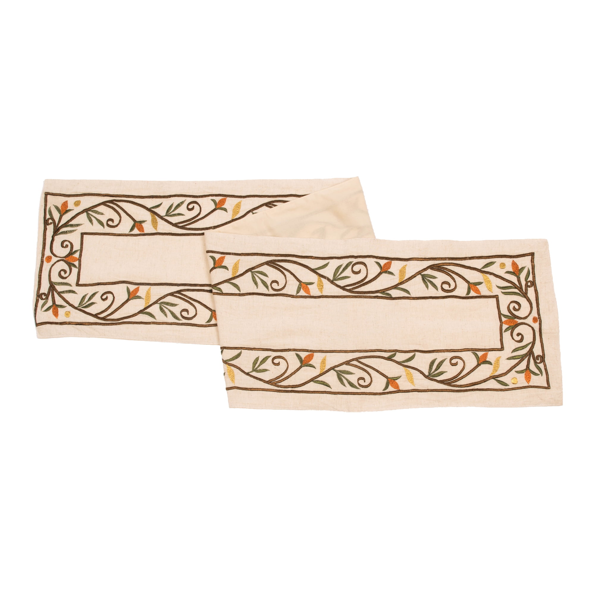 Natural Cotton Linen Fall Harvest Embroidered Table Runner