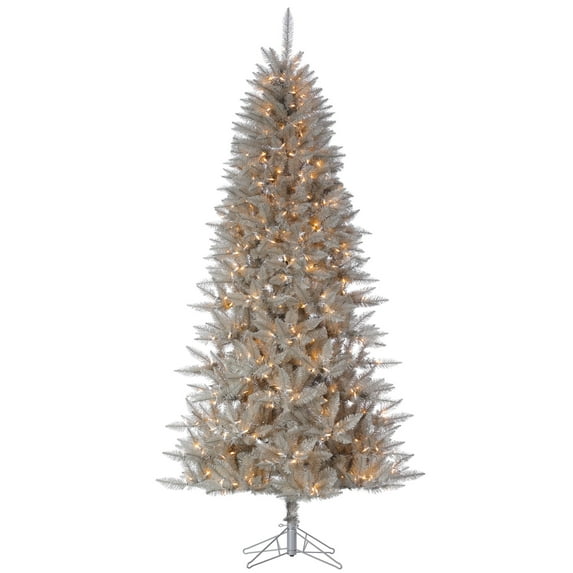 Vickerman 12' x 64" Platinum Fir Artificial Christmas Pencil Tree, Warm White Dura-Lit® LED Lights