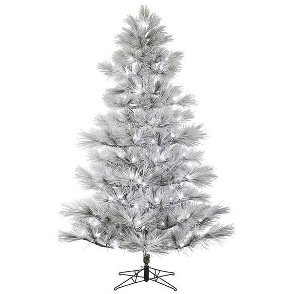 Vickerman 562819-12' x 74" Flocked Alder Long Needle Pine 390 Frosted White C7 LED Lights Christmas Tree (G186591LED)