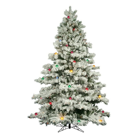 Vickerman 01527 - 12' x 92" Flocked Alaskan Pine 1800 Multi-Color DuraLit Miniature Lights and 120 Multi-Color G50 Lights Christmas Tree (A806393)
