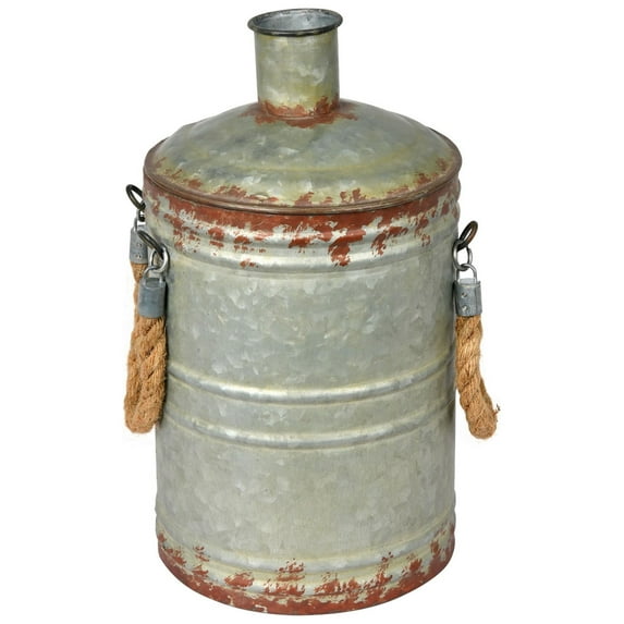 Vickerman 13.5" Rustic Metal Container with Handles. This metal container is the perfect addition to any modern farm style decor. This rustic piece is the perfect addition to any table top setting. It
