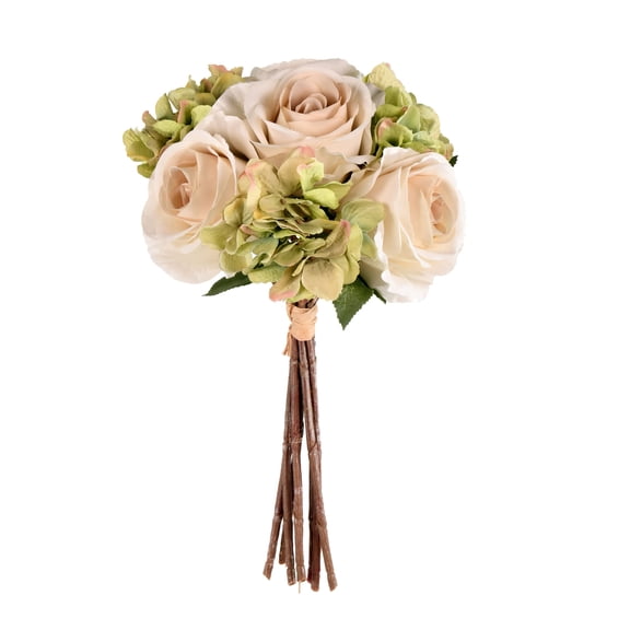 Vickerman 13" Artificial Green Ivory Rose Hydrangea Bouquet, Pack of 2