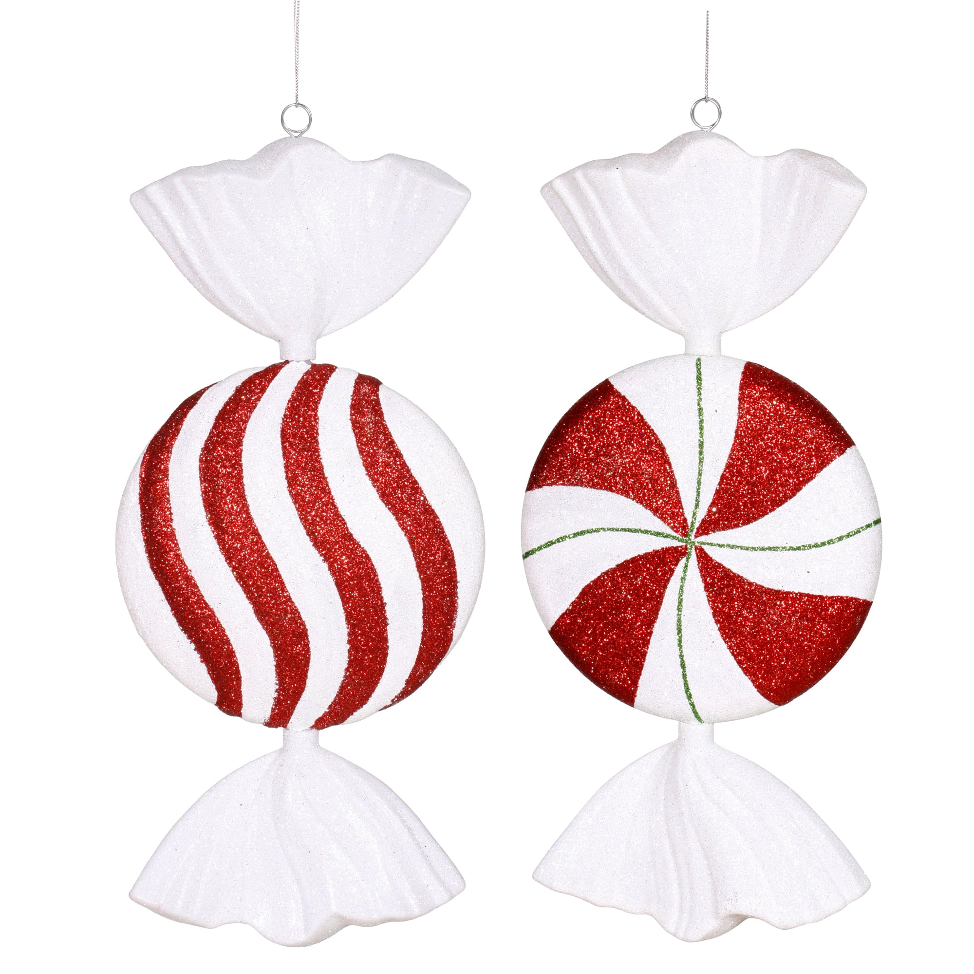 13" Red and White Peppermint Candy Christmas Ornaments, Set of 2