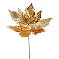 thumbnail image 1 of Vickerman 13" x 22" Gold Poinsettia Sequin Artificial Christmas Spray. Includes 6 sprays per pack., 1 of 3