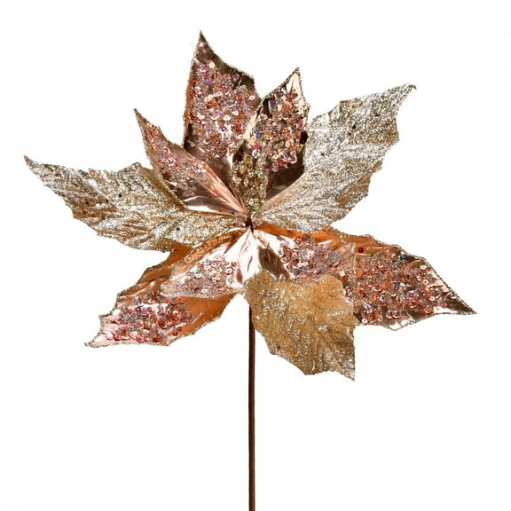 Vickerman 13" x 22" Rose Gold Poinsettia Sequin Artificial Christmas Spray. Includes 6 per pack.