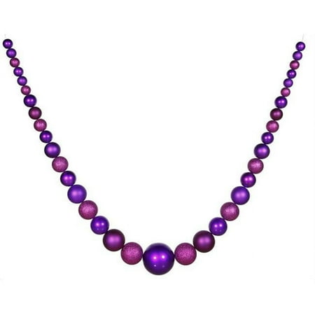 Vickerman 134" Purple Matte with Matching Glitter Necklace Shatterproof Garland. Features: 60Mm x 8Pcs 80Mm x 8Pcs 100Mm x 6Pcs 120Mm x 6Pcs 140Mm x 4Pcs 200Mm x 1Pc. Includes 12Cm Metal Buckle