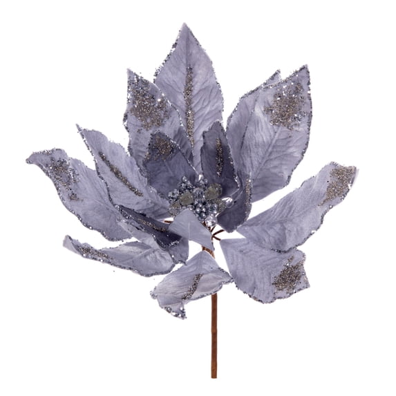 Vickerman 14" Artificial Silver Double Sided Velvet Poinsettia Christmas Pick