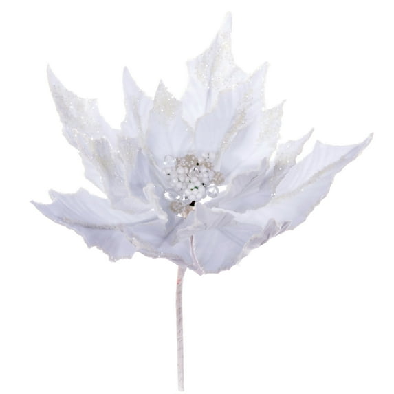 Vickerman 14" Artificial White Double Sided Velvet Poinsettia Christmas Pick