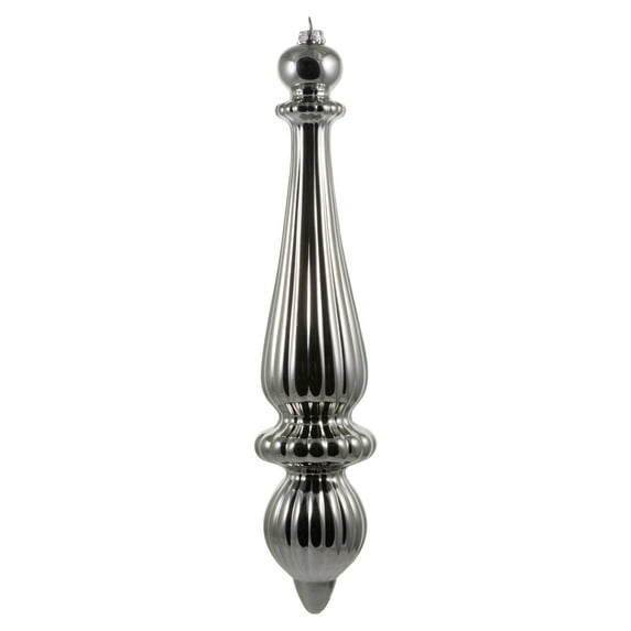 Vickerman 14" Pewter Shiny Finial Drop Christmas Ornament UV Treated with Drilled and Wired Cap, 2 per bag