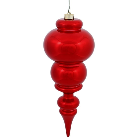 Vickerman 14" Shiny Finial Ornament, Shatterproof Plastic, UV Resistant Christmas Tree Decoration, Red