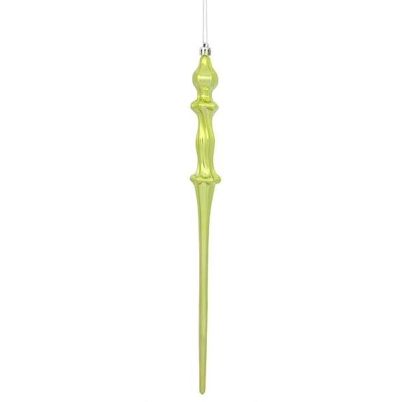Vickerman 15.7" Lime Shiny Icicle Ornament, with drilled and wired caps. Comes 3 per Box.
