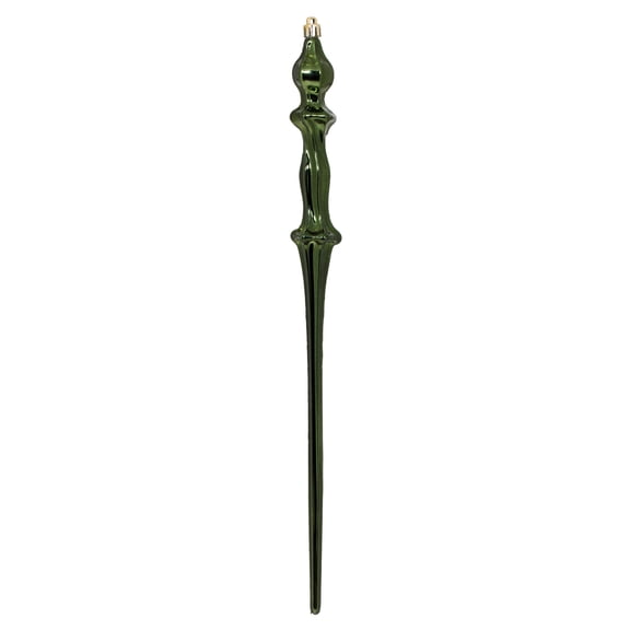 Vickerman 15.7" Moss Green Shiny Icicle Ornament, with drilled and wired caps. Comes 3 per Box.