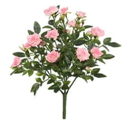 Vickerman 15" Artificial Light Pink Mini Diamond Rose Bush.