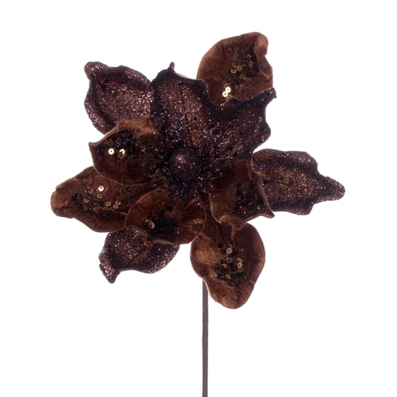 Vickerman 15" Artificial Mocha Deluxe Magnolia Christmas Stem, 8" Flower, 6 per bag
