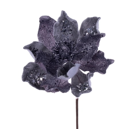 Vickerman 15" Artificial Pewter Deluxe Magnolia Christmas Stem, 8" Flower, 6 per bag