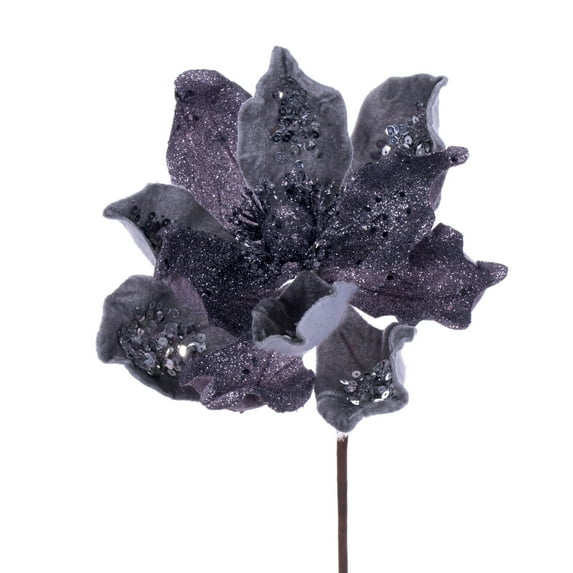 Vickerman 15" Artificial Pewter Deluxe Magnolia Christmas Stem, 8" Flower, 6 per bag