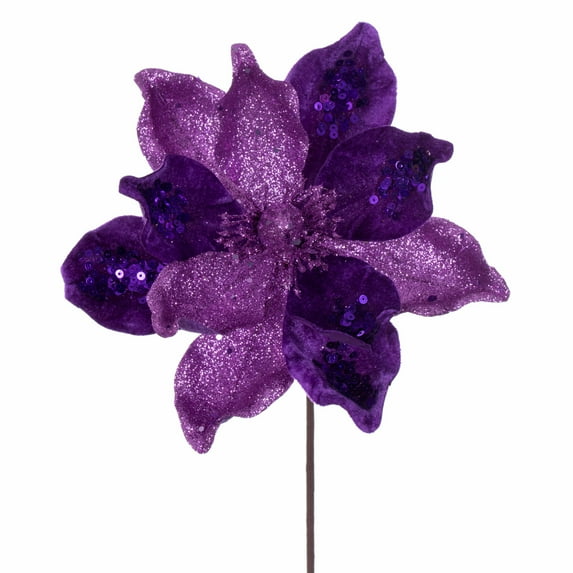 Vickerman 15" Artificial Purple Deluxe Magnolia Christmas Stem,8" Flower, 6 per bag