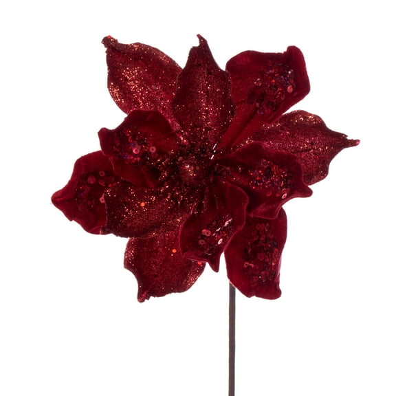 Vickerman 15" Artificial Red Deluxe Magnolia Christmas Stem, 8" Flower, 6 per bag