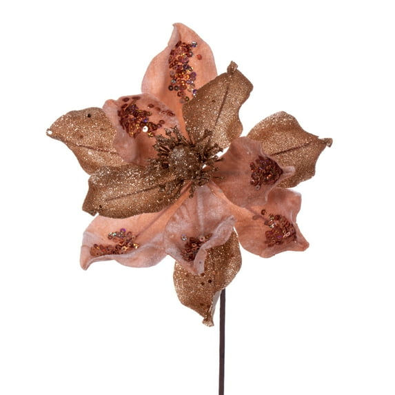 Vickerman 15" Artificial Rose Gold Deluxe Magnolia Christmas Stem, 8" Flower, 6 per bag
