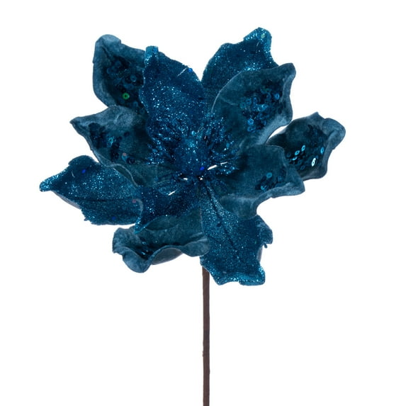 Vickerman 15" Artificial Turquoise Deluxe Magnolia Christmas Stem, 8" Flower, 6 per bag