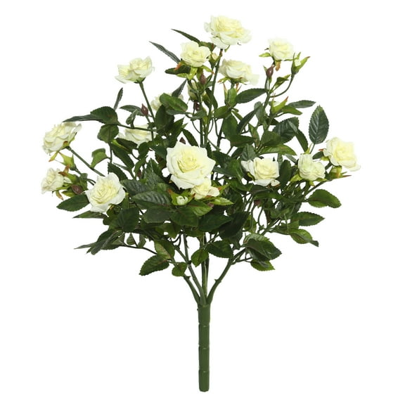Vickerman 15" Artificial White Mini Diamond Rose Bush.