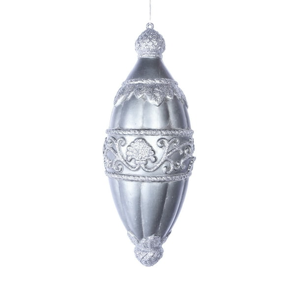 Vickerman 15" Pewter Antique Swirl Drop Ornament. This ornament is the perfect addition to any holiday decorating project. It features rich texture and a rustic finish.