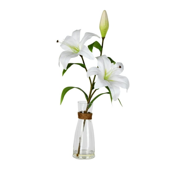 Vickerman 16.5" Artificial White Lily in Glass.