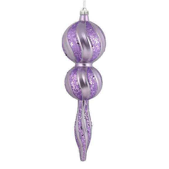 Vickerman 16.5" Lavender Candy Glitter Finial. Create a beautiful holiday arrangement with this large Candy finial that features glitter accents. Made with shatterproof plastic. Ornament has a drilled