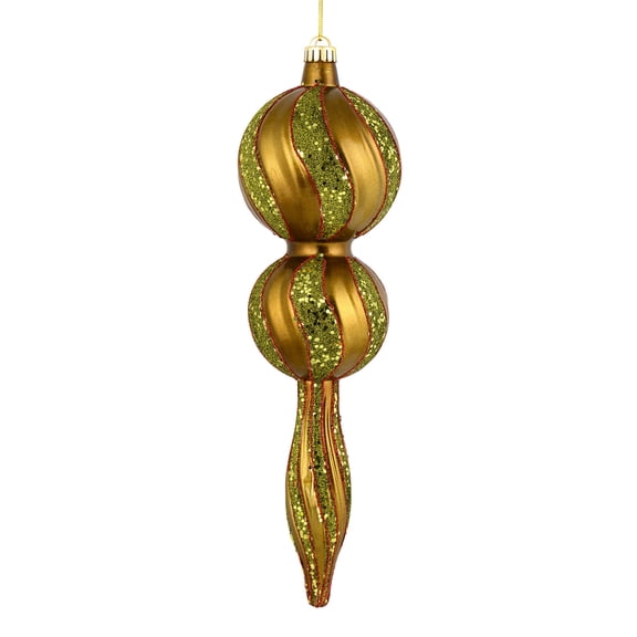 Vickerman 16.5" Olive Candy Glitter Finial. Create a beautiful holiday arrangement with this large Candy finial that features glitter accents. Made with shatterproof plastic. Ornament has a drilled ca