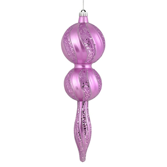 Vickerman 16.5" Orchid Candy Glitter Finial. Create a beautiful holiday arrangement with this large Candy finial that features glitter accents. Made with shatterproof plastic. Ornament has a drilled c