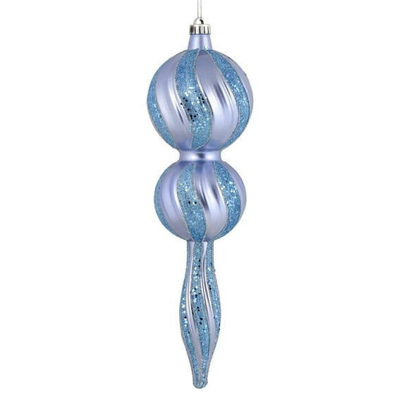 Vickerman 16.5" Periwinkle Candy Glitter Finial. Create a beautiful holiday arrangement with this large Candy finial that features glitter accents. Made with shatterproof plastic. Ornament has a drill