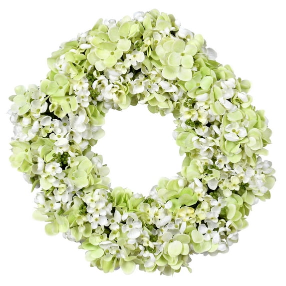 Vickerman 16" Artificial Green Hydrangea Wreath.