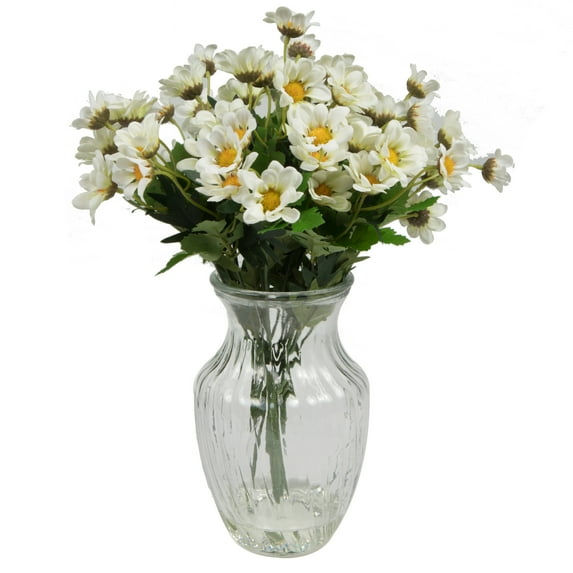 Vickerman 16" Artificial White Daisy Bouquet in Glass Vase