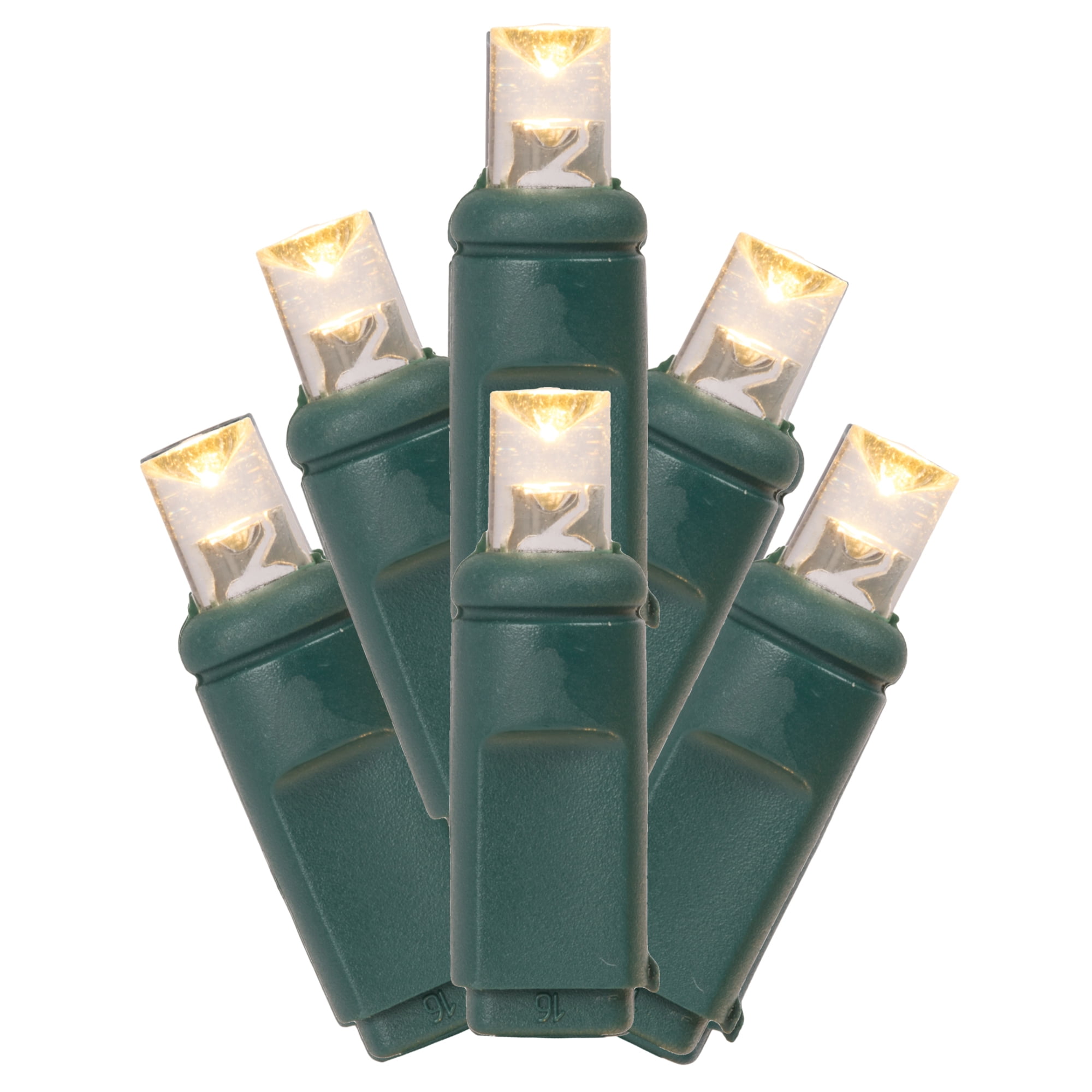 16' Warm White LED Christmas Light Set with Green Wire