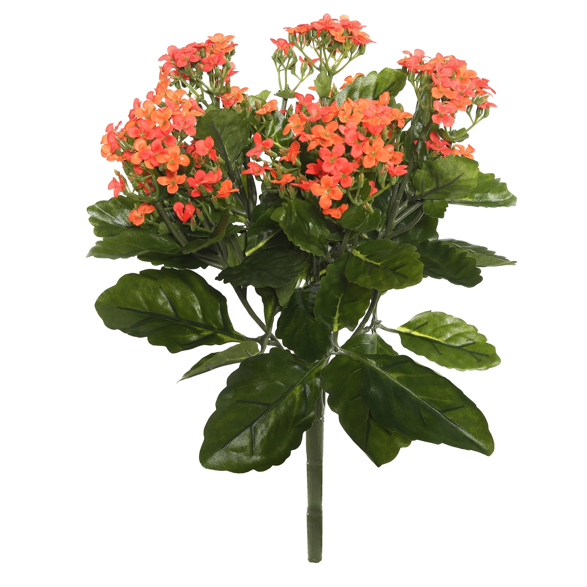 Vibrant Orange Artificial Kalanchoe Bush with Green Leaves, 17.25"