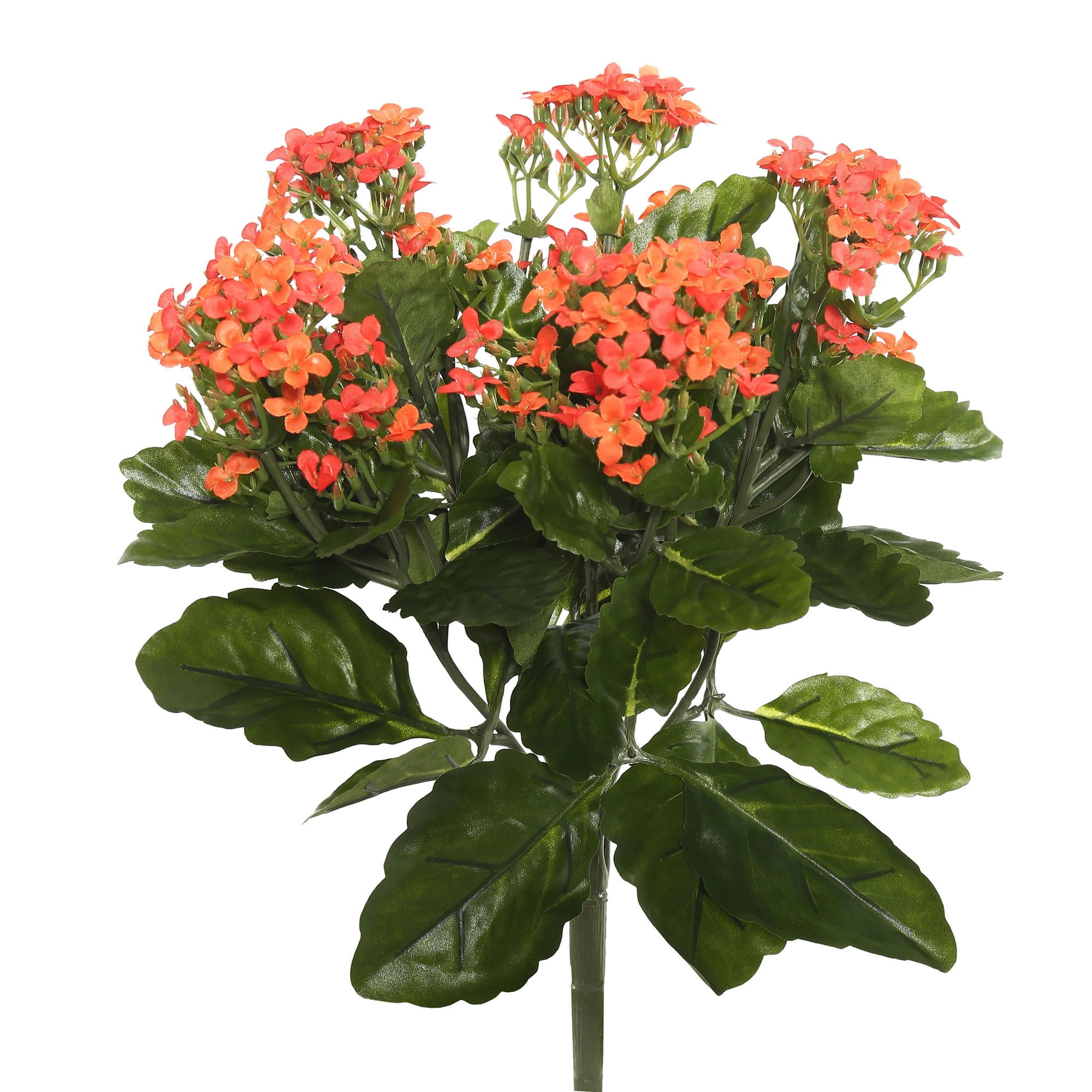 Vibrant Orange Artificial Kalanchoe Bush with Green Leaves, 17.25"