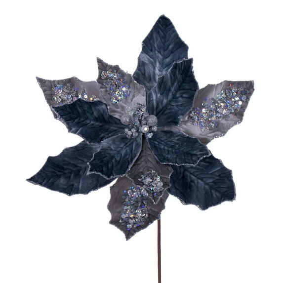 Vickerman 17" Artificial Pewter Poinsettia Christmas Stem, 12" Flower, 3 per bag