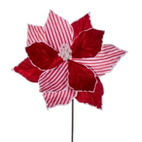 Vickerman 17" Artificial Red and White Striped Poinsettia Christmas Stem, 5 per bag