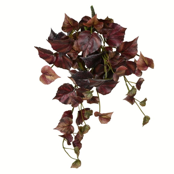 Vickerman 18" Artificial Burgundy Grape Leaf Hanging Bush, Set of 3
