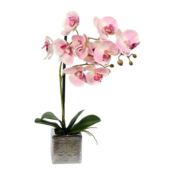 Vickerman 18" Artificial Pink Phalaenopsis In Metal Pot.