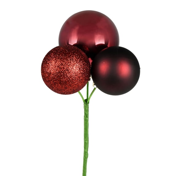 Vickerman 18" Burgundy Ball Ornament Christmas Pick, 4 per set