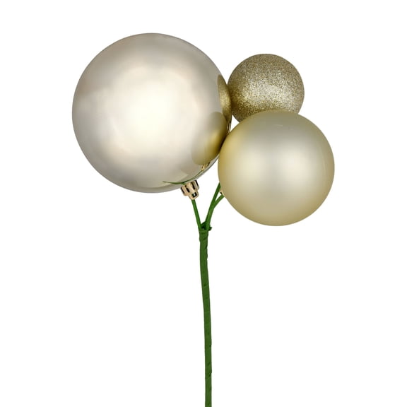 Vickerman 18" Champagne Ball Ornament Christmas Pick, Set of 3