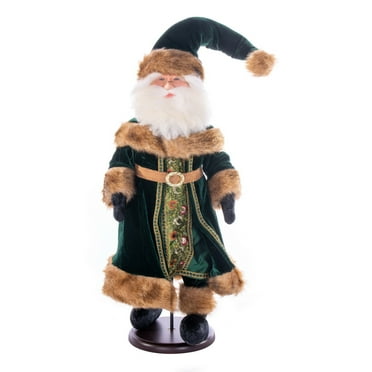 Vickerman 18" Emerald Green Velvet Santa Doll with Stand. This santa has glasses, stand is removeable.