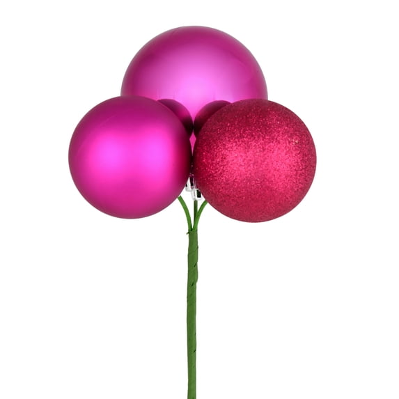 Vickerman 18" Fuchsia Ball Ornament Christmas Pick, 4 per set
