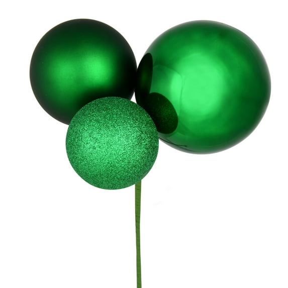 Vickerman 18" Green Ball Ornament Christmas Pick, Pack of 2