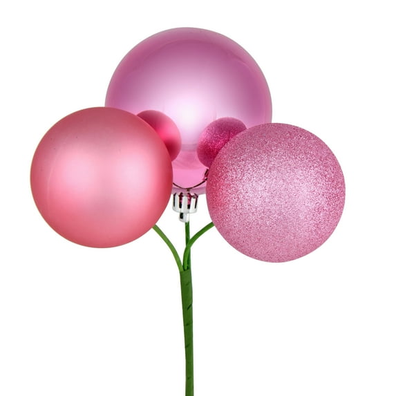 Vickerman 18" Pink Ball Ornament Christmas Pick, 4 per set