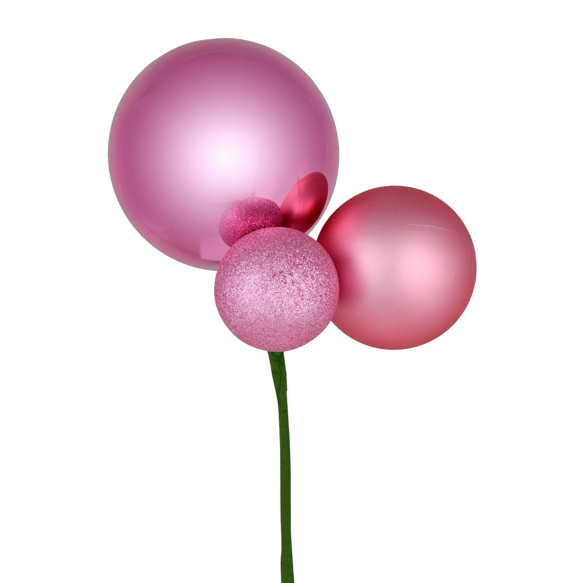 Vickerman 18" Pink Ball Ornament Christmas Pick, Set of 3