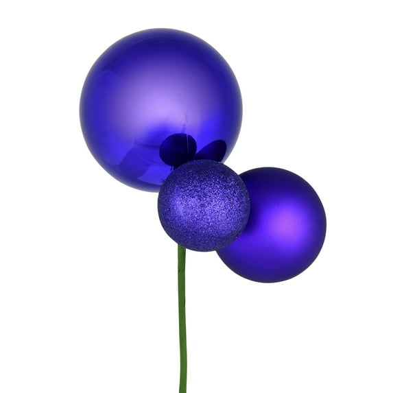 Vickerman 18" Purple Ball Ornament Christmas Pick, Set of 3