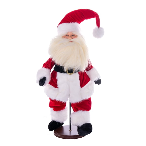 Vickerman 18" Red Traditional Velvet Light Complexion Santa Doll with Stand. This Santa has glasses, stand is removeable.
